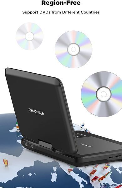 Портативний DVD-програвач  DBPOWER CHY-10 із поворотним екраном 10,5 дюймів фото
