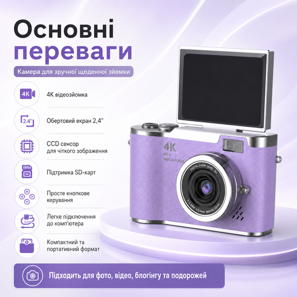Цифрова 4K камера з обертовим екраном фото