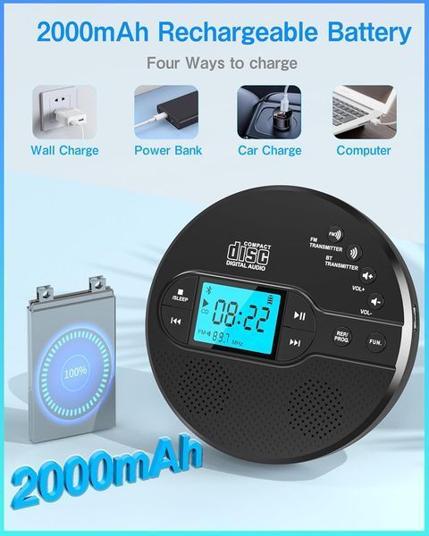 Портативний CD-програвач Sunoony Disman з Bluetooth та FM-передавачем фото