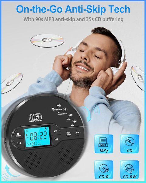 Портативний CD-програвач Sunoony Disman з Bluetooth та FM-передавачем фото