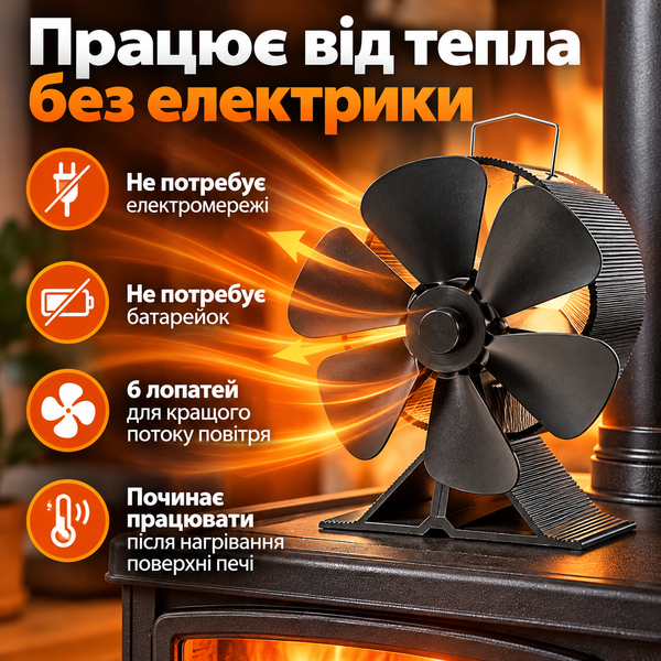 Портативний вентилятор для каміна з I-подібною конструкцією