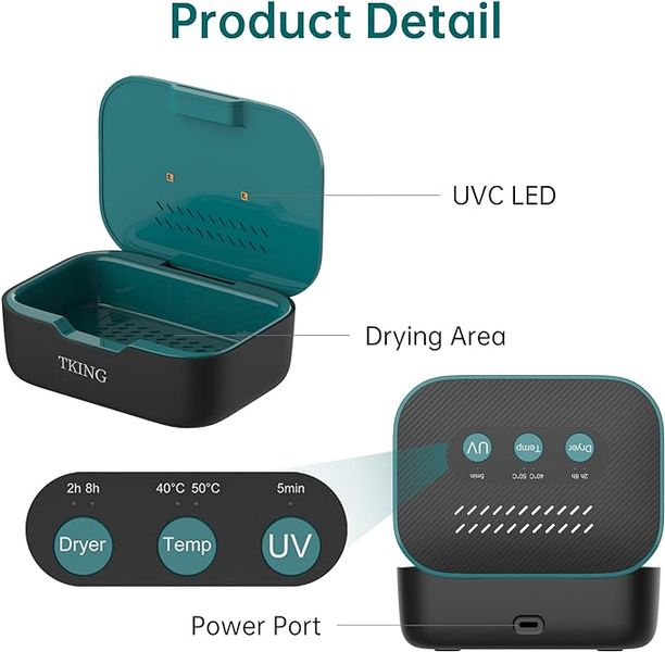 Електронний осушувач для слухових апаратів, ультрафіолетовий C (UV-C) очищувач TKING