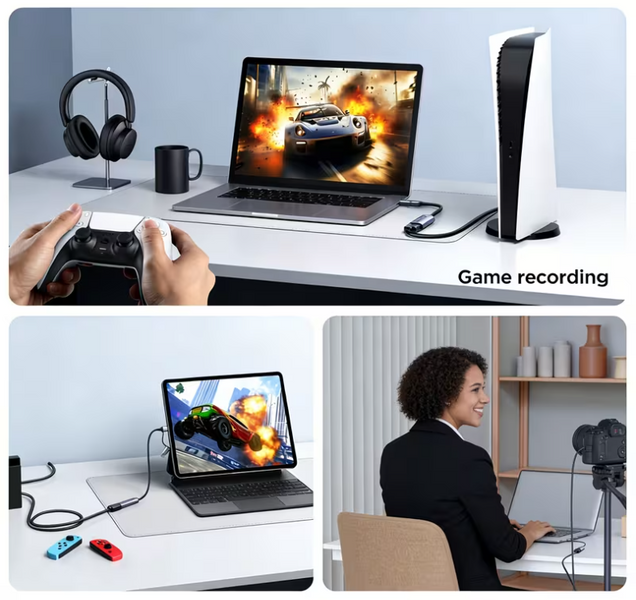 Карта відеозахоплення з низькою затримкою сумісна з Switch/Switch 2/Xbox/PS4/PS5/PC