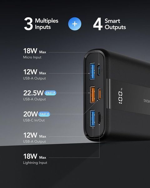 Портативный внешний аккумулятор Power Bank 20000 мАч