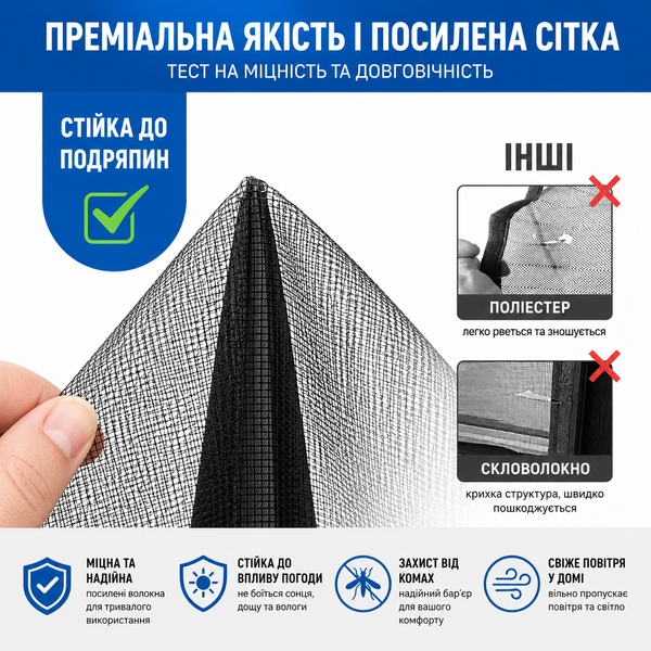 Москітна сітка на двері з магнітним закриттям 110 х 210 см