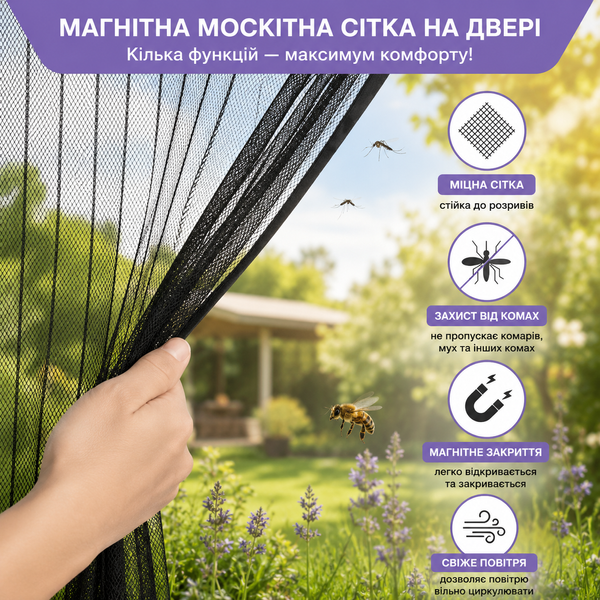 Москітна сітка на двері з магнітним закриттям 110 х 210 см