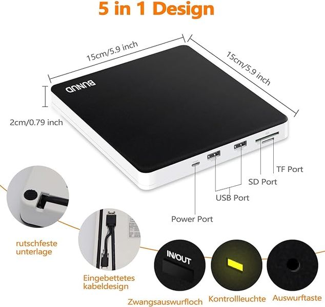 Внешний CD-DVD-привод USB 3.0 Type-C BUNUD +/-RW оптический привод фото