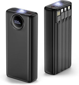 Портативный Power Bank 20000 мАч с 4 встроенными кабелями