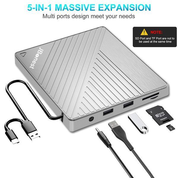 Внешний CD-DVD-привод USB 3.0 типа C, внешний с устройством для чтения карт SD/TF, портативным записывателем RW фото