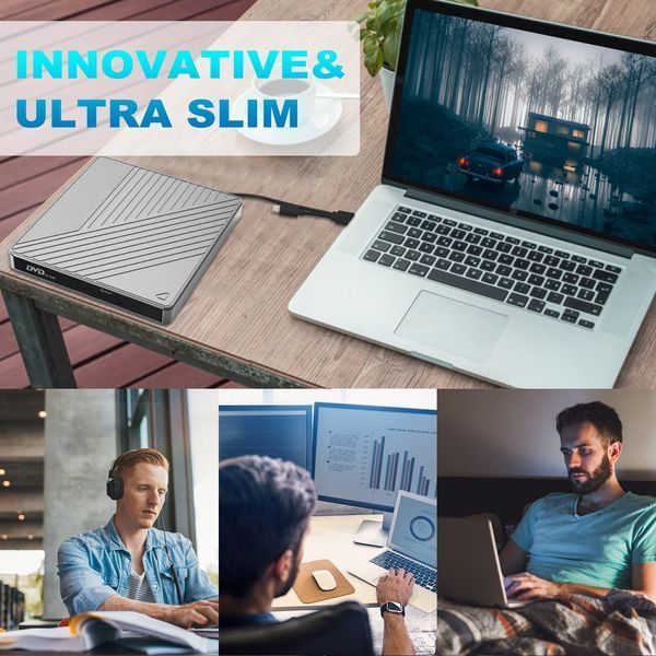 Внешний CD-DVD-привод USB 3.0 типа C, внешний с устройством для чтения карт SD/TF, портативным записывателем RW фото
