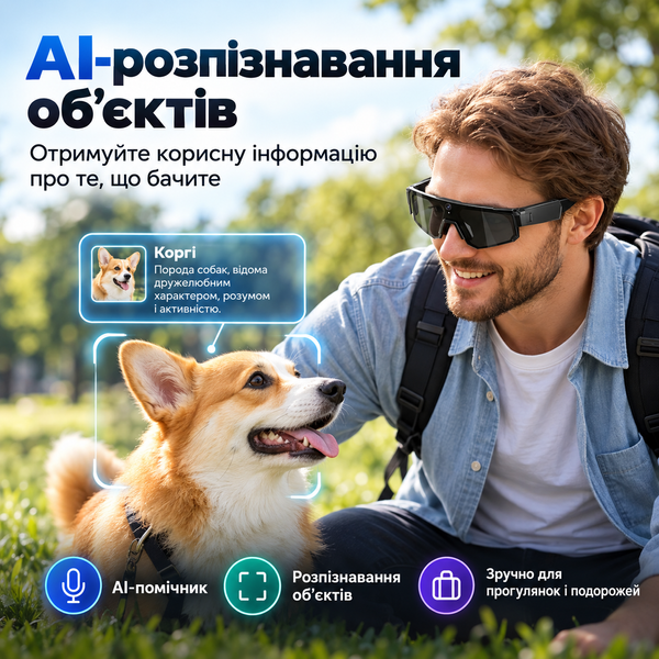 Розумні окуляри з камерою 8 Мп та AI-перекладом у реальному часі