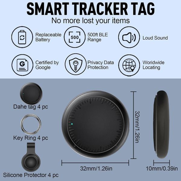 Набір Bluetooth-трекерів для пошуку речей сумісні з Google Find Hub (4 шт.)