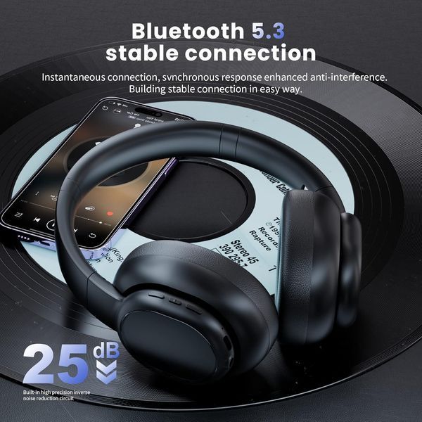 Накладні Bluetooth-навушники VOCLO A6 ENC із шумозаглушенням Чорні фото