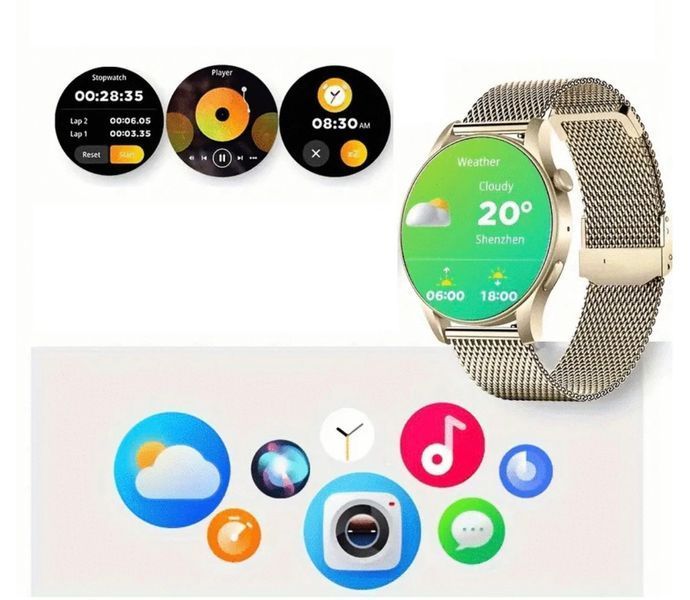 Смарт-часы женские LEMFO KC88 Metal Gold Amoled экран 2 ремешки фото