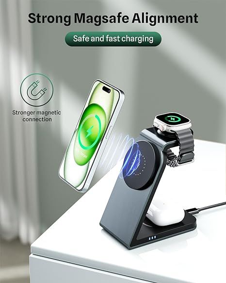 Беспроводная зарядка ezpower MagSafe 3 в 1 для iPhone/iWatch/AirPods фото