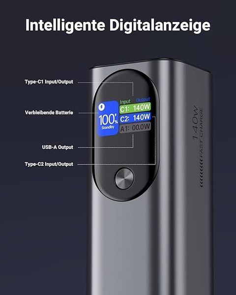 Внешний аккумулятор POWERАDD PRO 140W 27000mAh USB C, павербанк с цифровым дисплеем фото