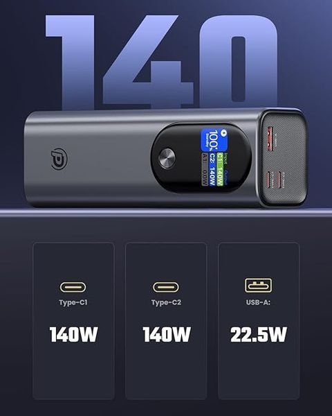 Внешний аккумулятор POWERАDD PRO 140W 27000mAh USB C, павербанк с цифровым дисплеем фото