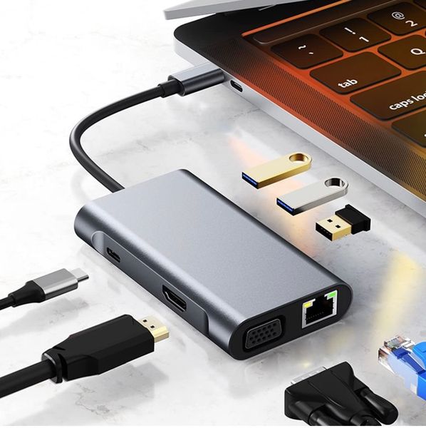 USB Type-C Hub хаб 7 в 1 (USB x3, HDMI, VGA, LAN, Type-C) Shenzhen Technology Co