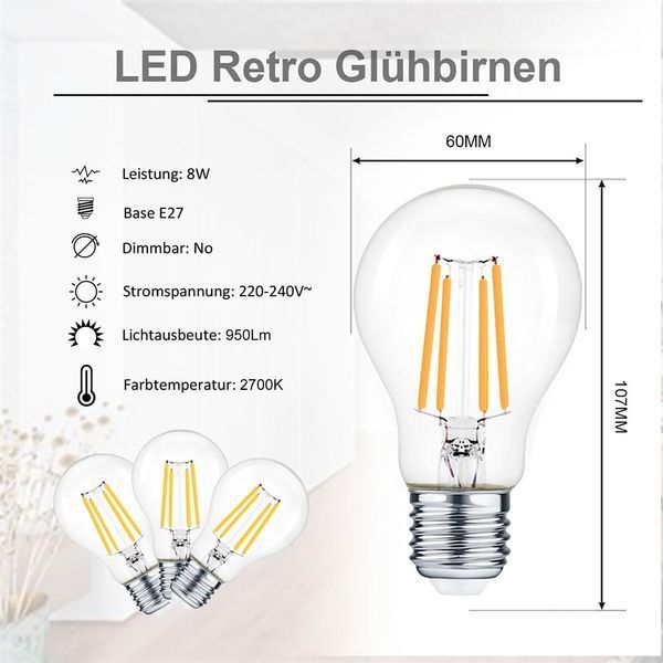 LED лампы EXTRASTAR A60 8 Вт теплый свет 2700K 950 лм (5 шт) фото