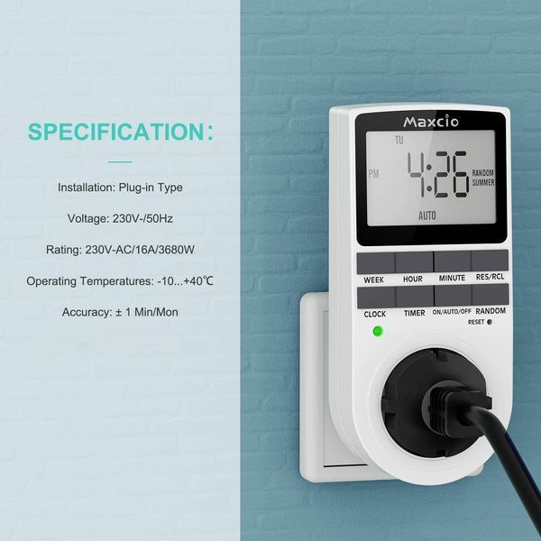 Розетка з цифровим таймером Maxcio (16A/3680W) 2 шт