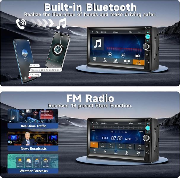 Бездротова автомагнітола з сенсорним  дисплеєм Bluetooth