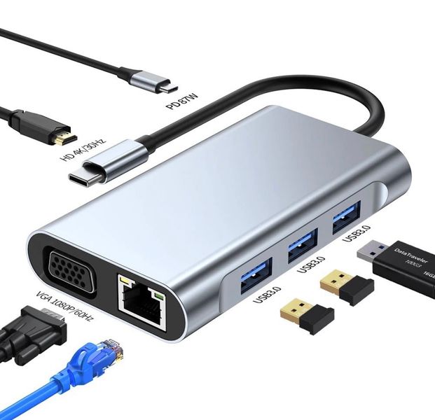 USB Type-C Hub хаб 7 в 1 (USB x3, HDMI, VGA, LAN, Type-C) Shenzhen Technology Co