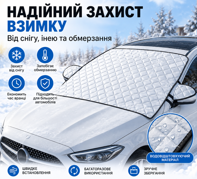 Защитный чехол на лобовом стекле автомобиля от снега