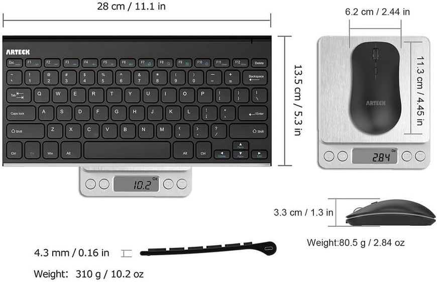 Комбинированная беспроводная клавиатура и мышь Arteck 2.4G ультракомпактная фото