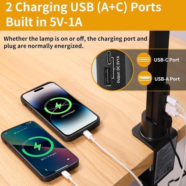Світлодіодна настільна лампа litren 80 см з кріпленням та 2 USB-портами фото
