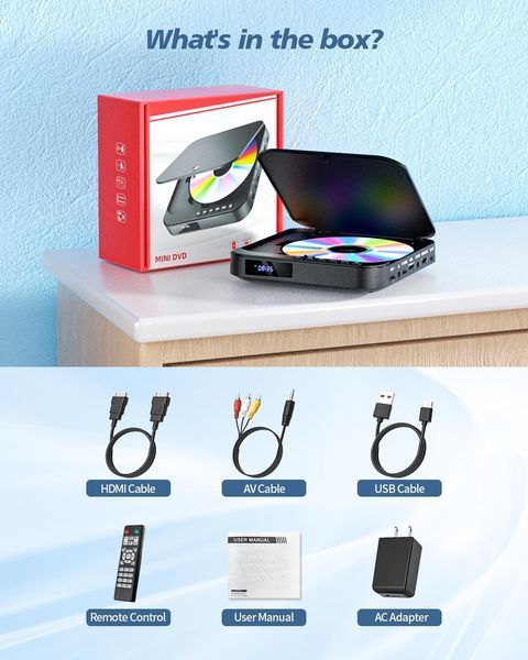 Міні DVD-програвач DESOBRY HDMI 1080P HD для Smart TV з безрегіональним режимом фото