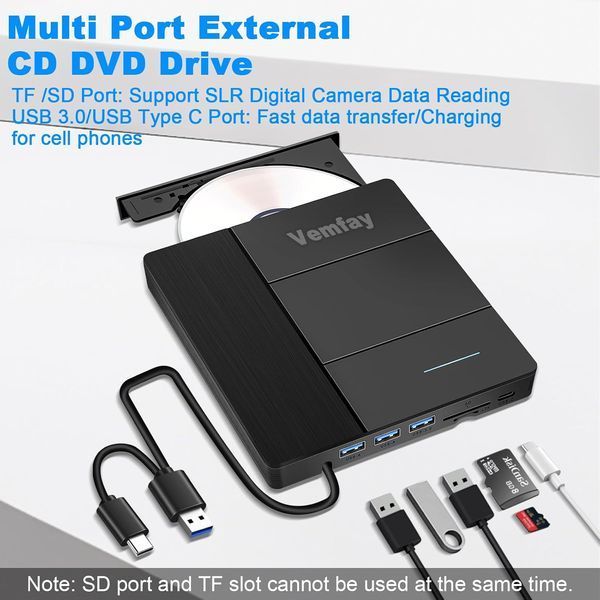 Внешний USB-привод Vemfay CD-DVD-привод USB 3.0 Type-C фото