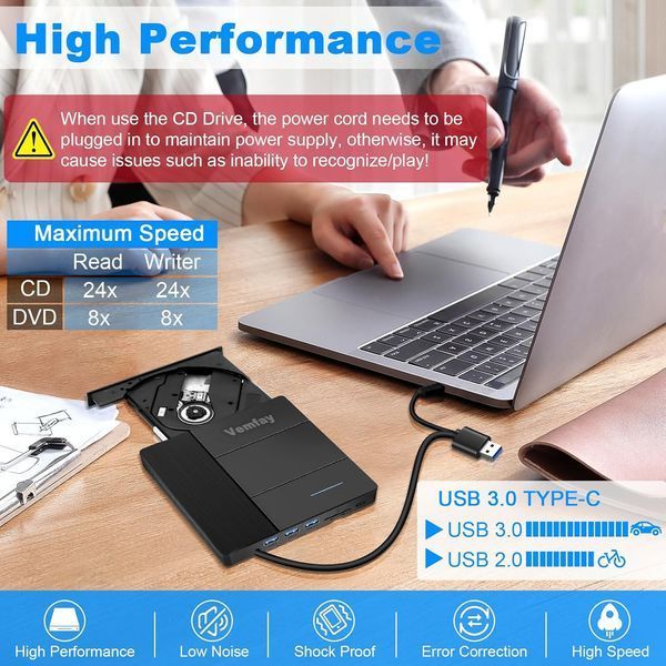 Внешний USB-привод Vemfay CD-DVD-привод USB 3.0 Type-C фото