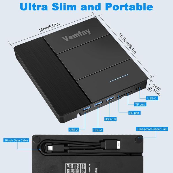 Внешний USB-привод Vemfay CD-DVD-привод USB 3.0 Type-C фото
