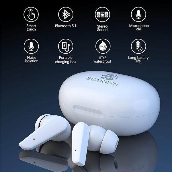 Беспроводные Bluetooth наушники-вкладыши Bearwin T6 с микрофоном, IPX5 фото