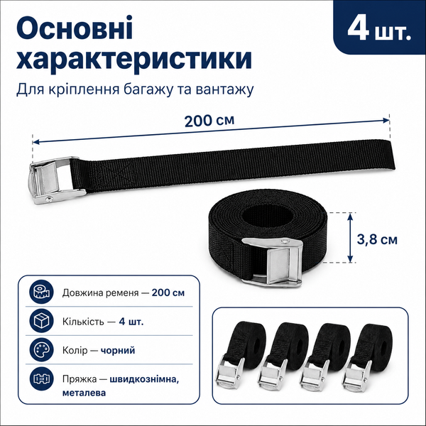 Стяжки для крепления багажа с быстросъемной пряжкой (4 шт.)
