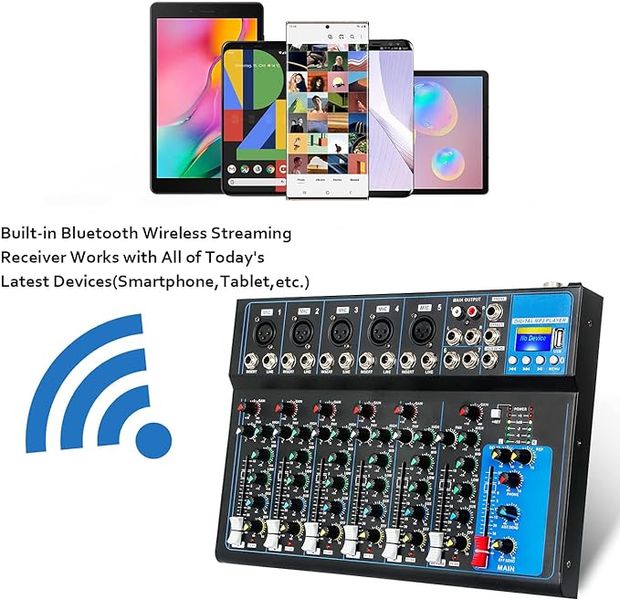 Портативный аудиомикшер 7-канальный Depusheng HT7 Bluetooth с USB MP3 для DJ