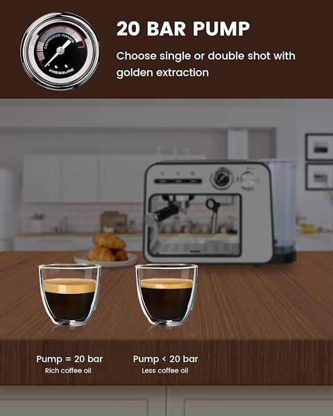 Кавоварка рожкова Teglu Espresso Machine 20 Bar, для еспрессо зі спінювачем