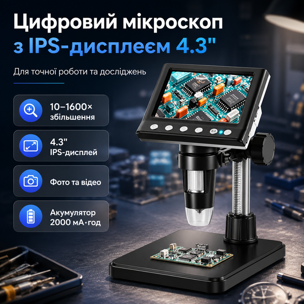 Электронный цифровой микроскоп Full HD 1080P 10&ndash;1600&times;