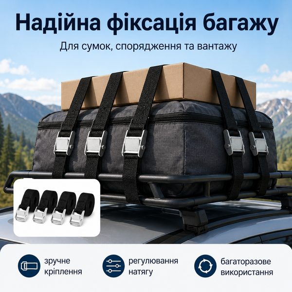 Набір стяжних ременів з швидкознімними пряжками для кріплення багажу (4 шт.)