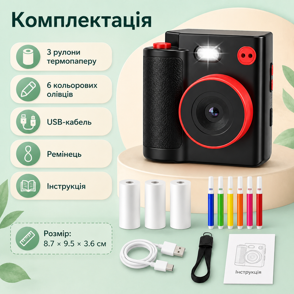 Дитяча камера миттєвого друку з відео Full HD та екраном 2&Prime;