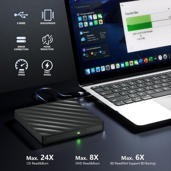 Зовнішній Bluray оптичний привід 5 в 1 USB 3.0 Wbacon