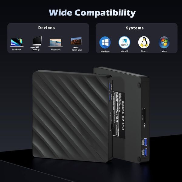 Зовнішній Bluray оптичний привід 5 в 1 USB 3.0 Wbacon
