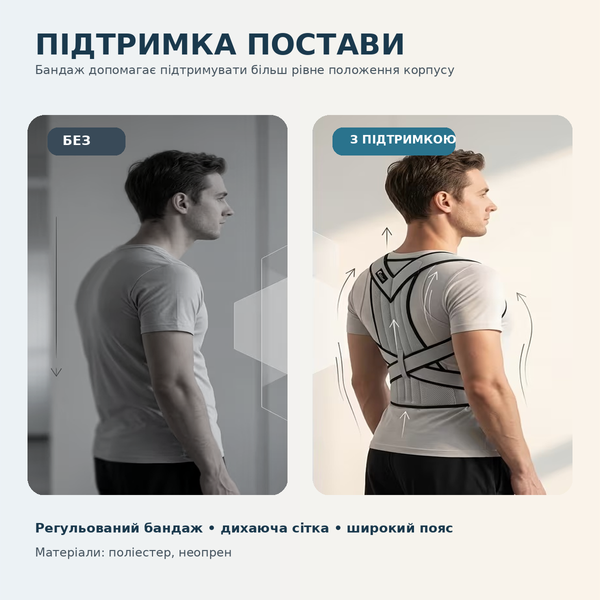 Регульований бандаж-коректор постави WLKTVE для підтримки спини та торсу з дихаючою сіткою, перехресними ременями й широким поясом (розмір XXL)