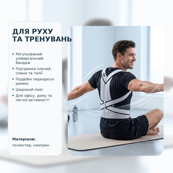 Регульований бандаж-коректор постави WLKTVE для підтримки спини та торсу з дихаючою сіткою, перехресними ременями й широким поясом (розмір XXL)