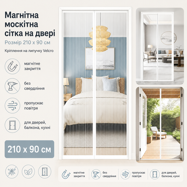 Магнітна москітна сітка на двері 120 x 210 см
