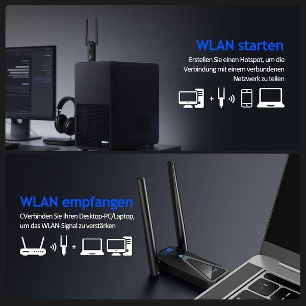 Мережевий USB адаптер Wi-Fi 1300 Мбіт/с з 2 антенами фото