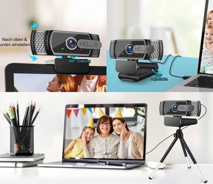 Веб-камера Neefeaer HD 1080P с микрофоном, штативом и автоматической коррекцией освещенности