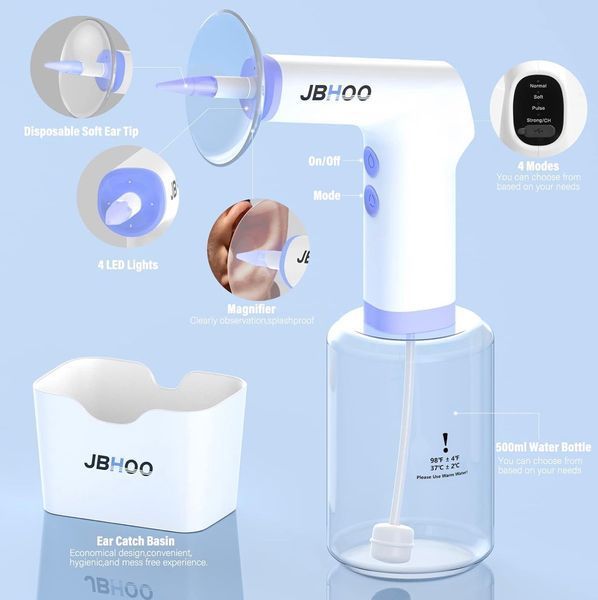Электрический очиститель ушной серы JBHOO, ушной ирригатор