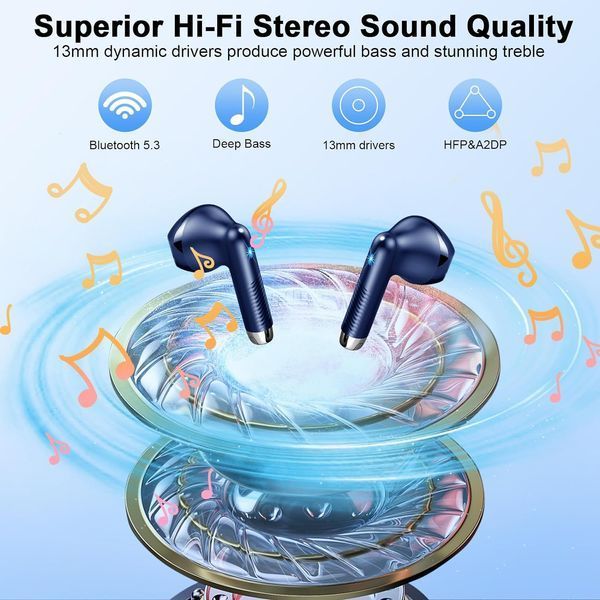 Беспроводные наушники Drsaec J55 Bluetooth 5.3, Синие фото