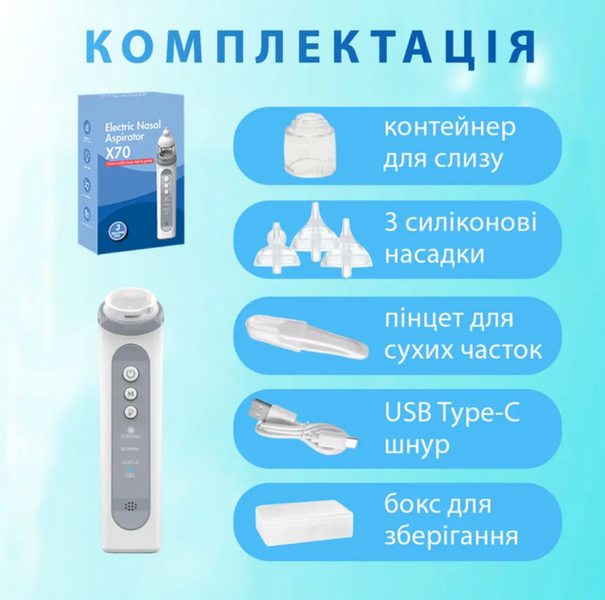 Аспиратор соплеотсос электронный аккумуляторный назальный для детей